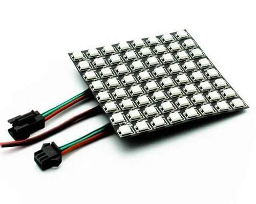 8 by 8 LED matrix wiring diagram: serpentine path and first LED at bottom right