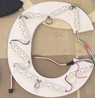 Sample LED letter module with backing and LEDs attached